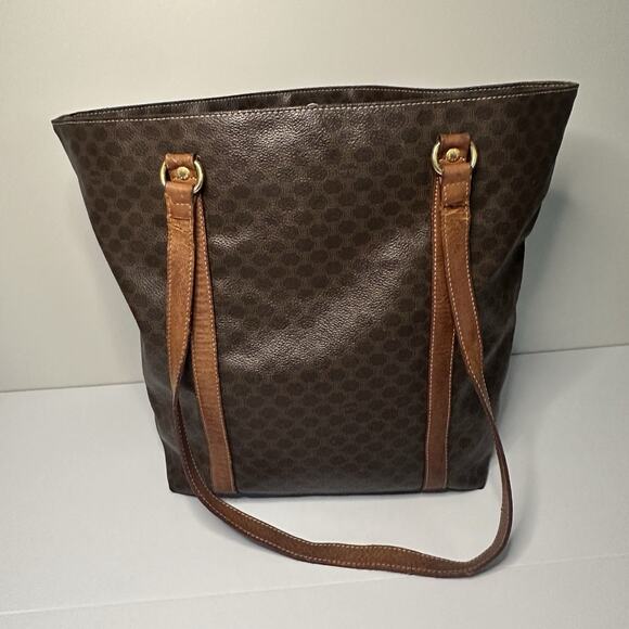 Authentic Celine Macadam Monogram Canvas Tote Bag with Leather Straps shoulder - Picture 2 of 16